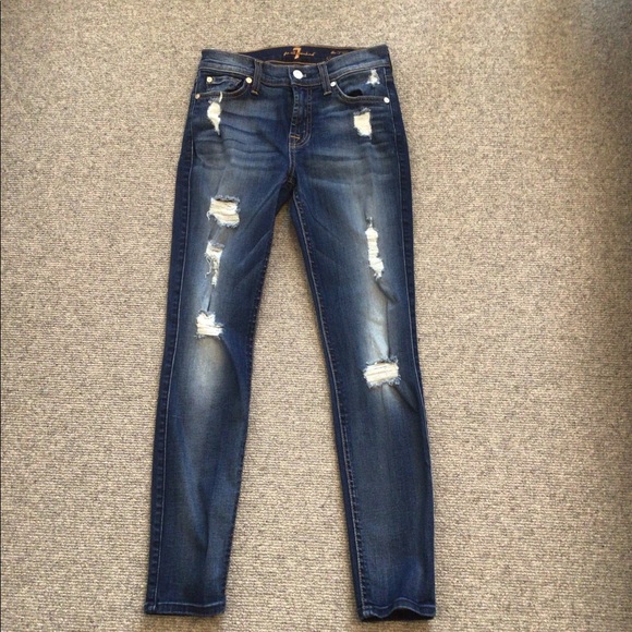 Seven For All Mankind Ankle Skinny with Destroy in Distressed Light Size 25 - Picture 7 of 12
